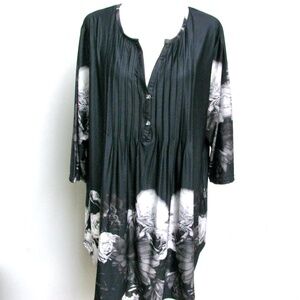 Black Floral Silky Stretch Knit Tunic Top Simply Aster Firmiana Womens Size 2X